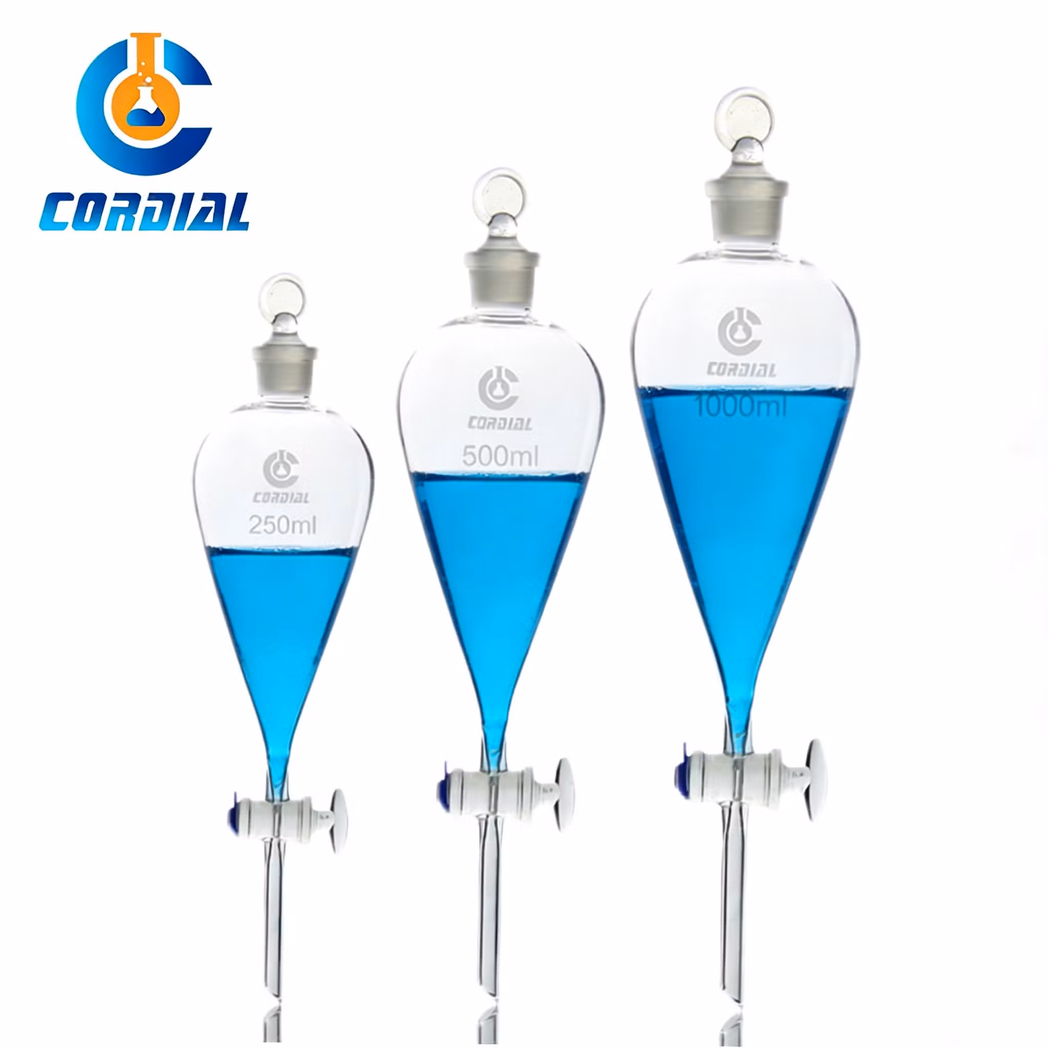 Cordial Lab Borosilicate 3.3 Glass Pear Shape Separatory Funnel with Glass Stopcock for Laboratory T